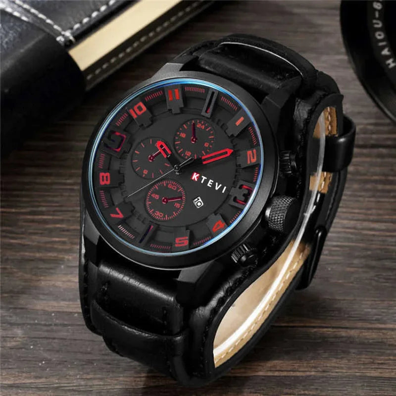 Retro Men's Watches High-end Luxury Man Watch PU Leather Strap Date Business Quartz Watch Big Dial Military tactical Wristwatch