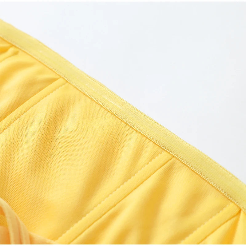 Elegant Yellow Strapless Pleated Dress Women Chic Sleeveless Waist Cinching Split Maxi Gowns Lady Evening Party Dresses 2026 New