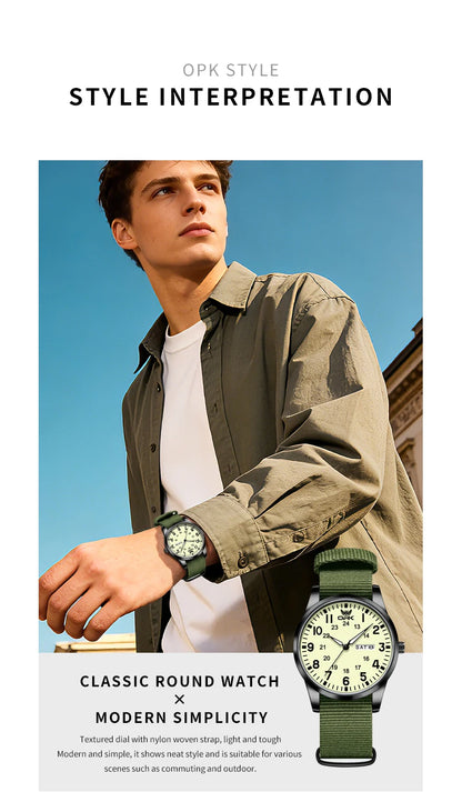 OPK 6090 Quartz Watches for Man Fashion Casual Nylon Webbing Watchband Dual Calendar Waterproof Luminous Men's Sports Watches
