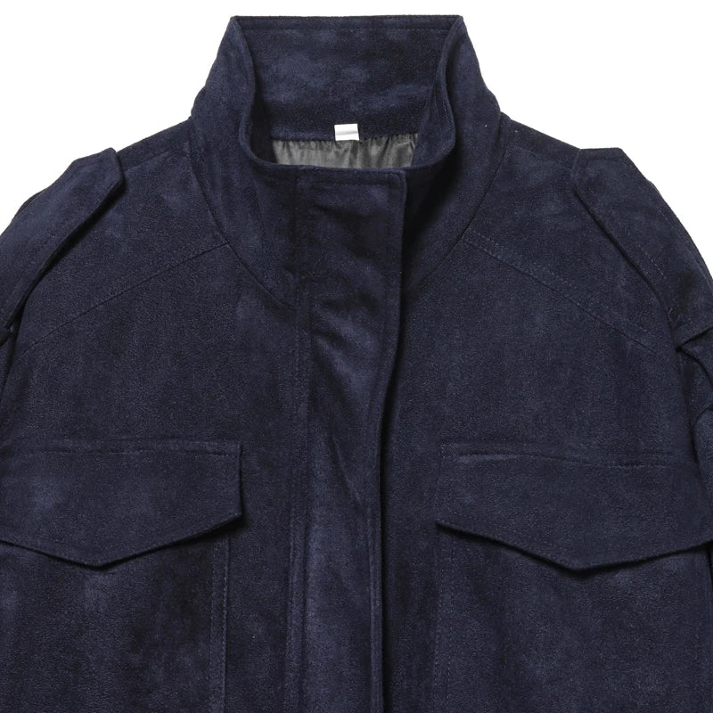 HXAO New Arrival Suede Jacket Women's Jackets Autumn Darkgrey Khaki Bomber Jacket Chic Zip Up Long Sleeve Coat Fashion Outerwear