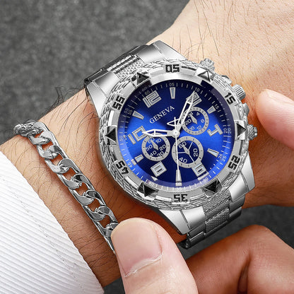 4PCS/Set Fashion Men Business Watches Luxury Big Dial Quartz Watch for Men Clock Jewelry Set Reloj Hombre（Without Box）