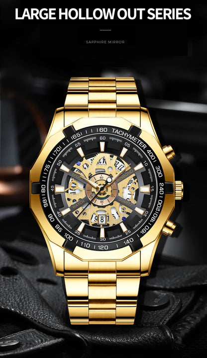 BINBOND S033 Luxury Hollow Non-Mechanical Business Quartz Men Watches 30M Waterproof Trendy Hollow Design Classics Men Watches