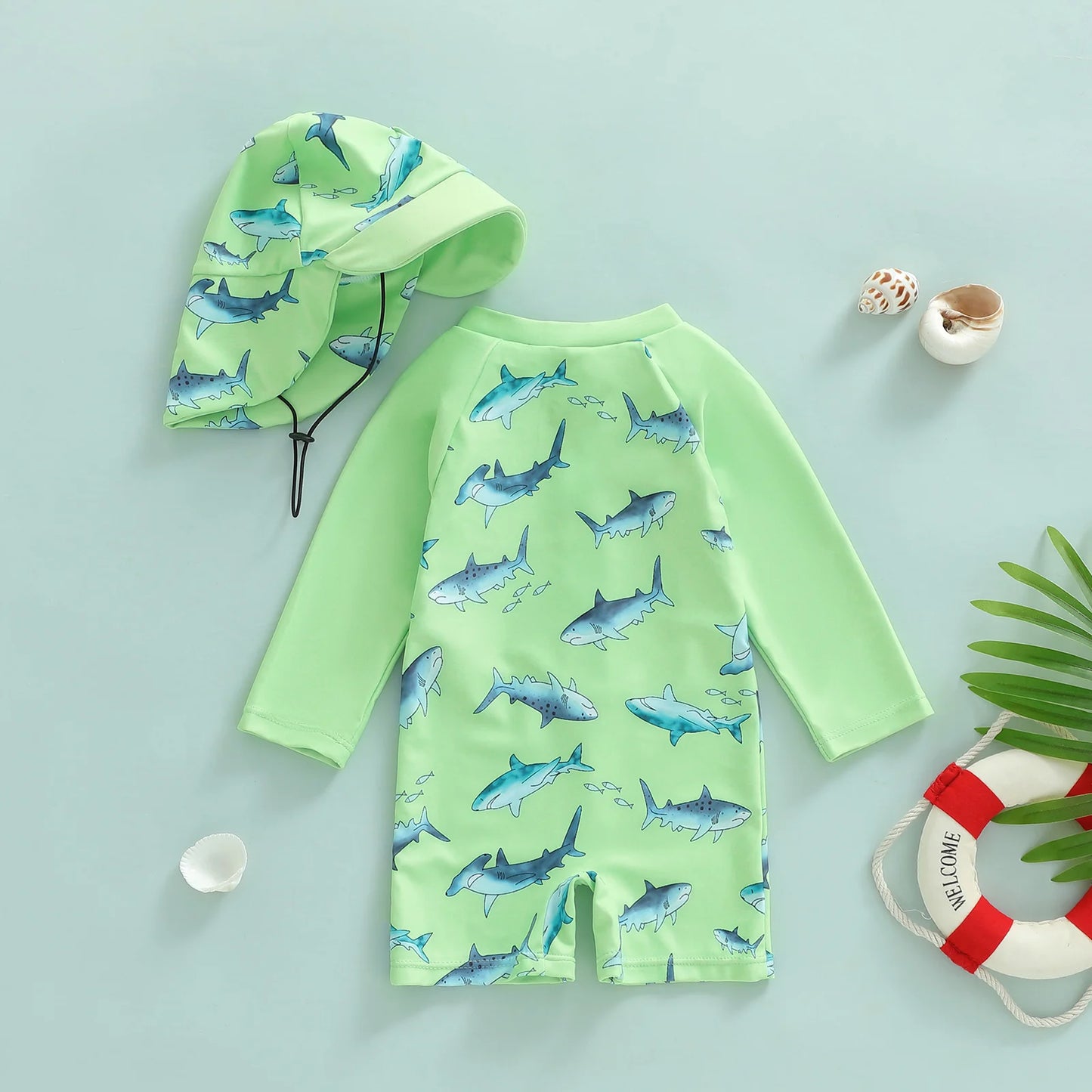 Citgeett Summer Toddler Boys Boys Rash Guard Swimsuit Print Zipper Long Sleeve Bathing Suit Swim Cap Romper Clothes