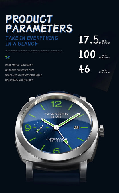 SEAKOSS GMT Diving Automatic Mechanical Watches Men 1963 ST2557 Seagull Movement 316L Super Luminous Calendar 10Bar Wristwatches