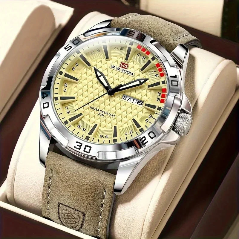 VAVA Brand Men Fashion Quartz Watches Male Leather Strap Sport Waterproof Wristwatches CalendarClock Relogio Masculino