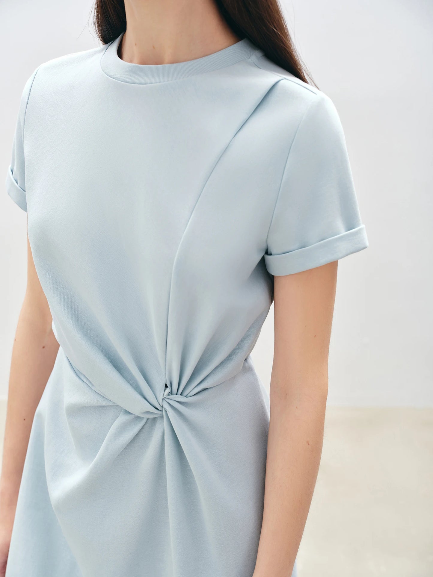 ZIQIAO Women Solid Long Dress 2025 Summer New Casual Round Neck T-Shirt Dresses Grey Short Sleeve X-LINE Dress 25ZQ92026