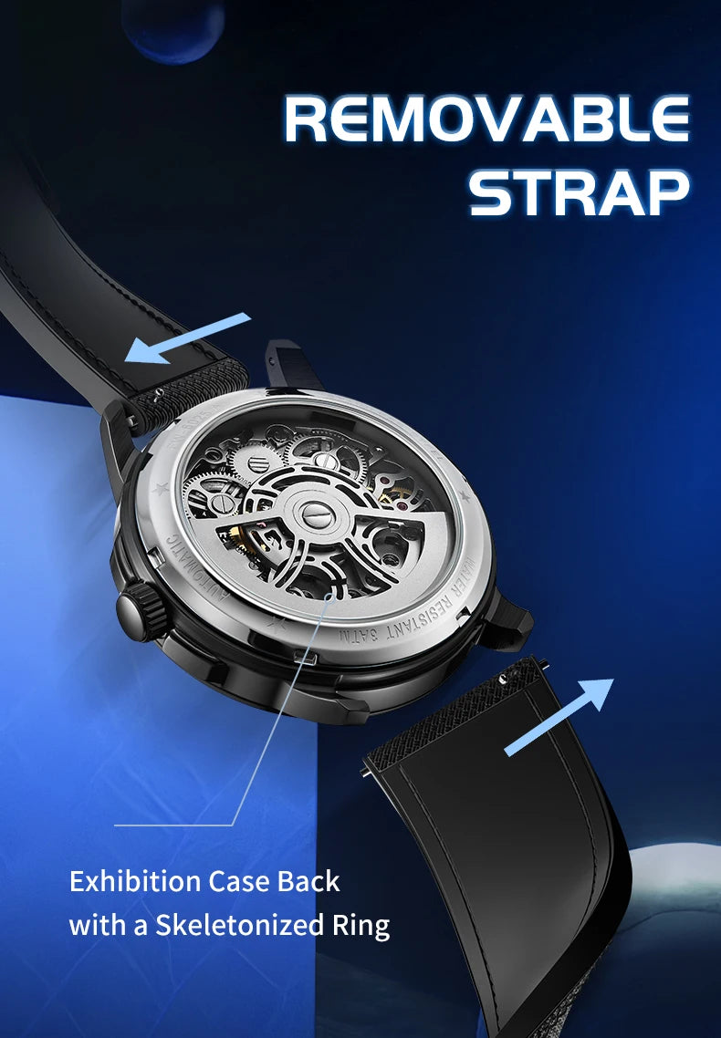 Mark Fairwhale Fashion Watches Mens Silicone Strap Waterproof Automatic Skeleton Mechanical Watch