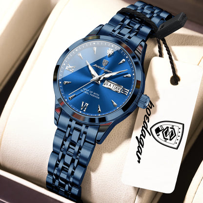 POEDAGAR Elegant Woman Watch Waterproof Luminous Date Week Ladies Wristwatch Stainless Steel Quartz Fashion Women's Watches Gift