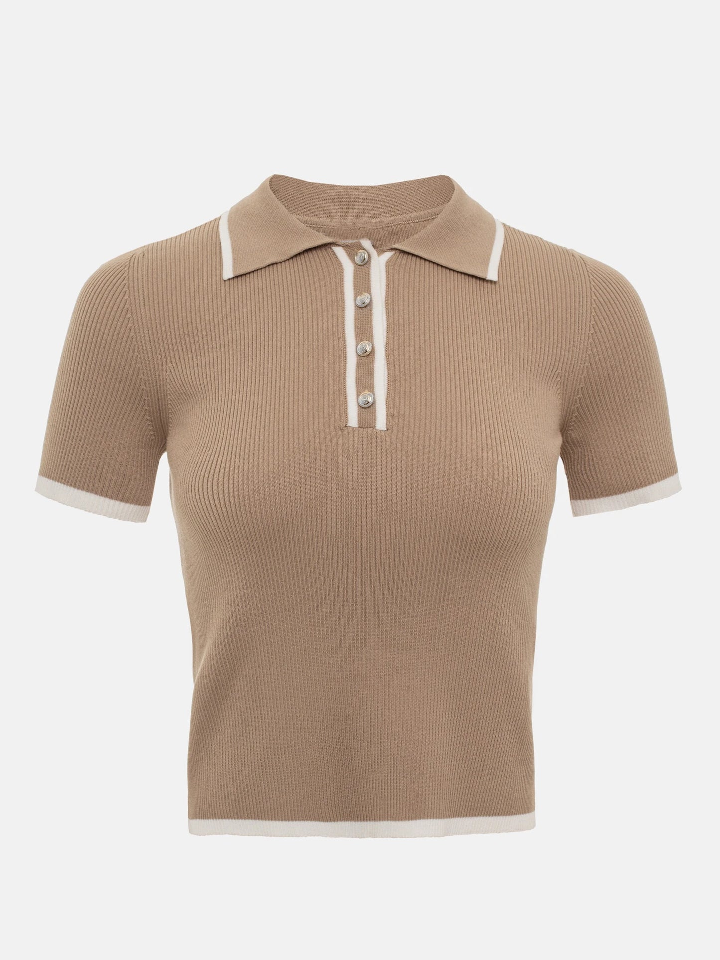 Tossy Knit Sweater Pullover Women Short Sleeve Patchwork Slim Lapel Elegant Contrast Knitwear Top Female Skinny Ribbed Pullover