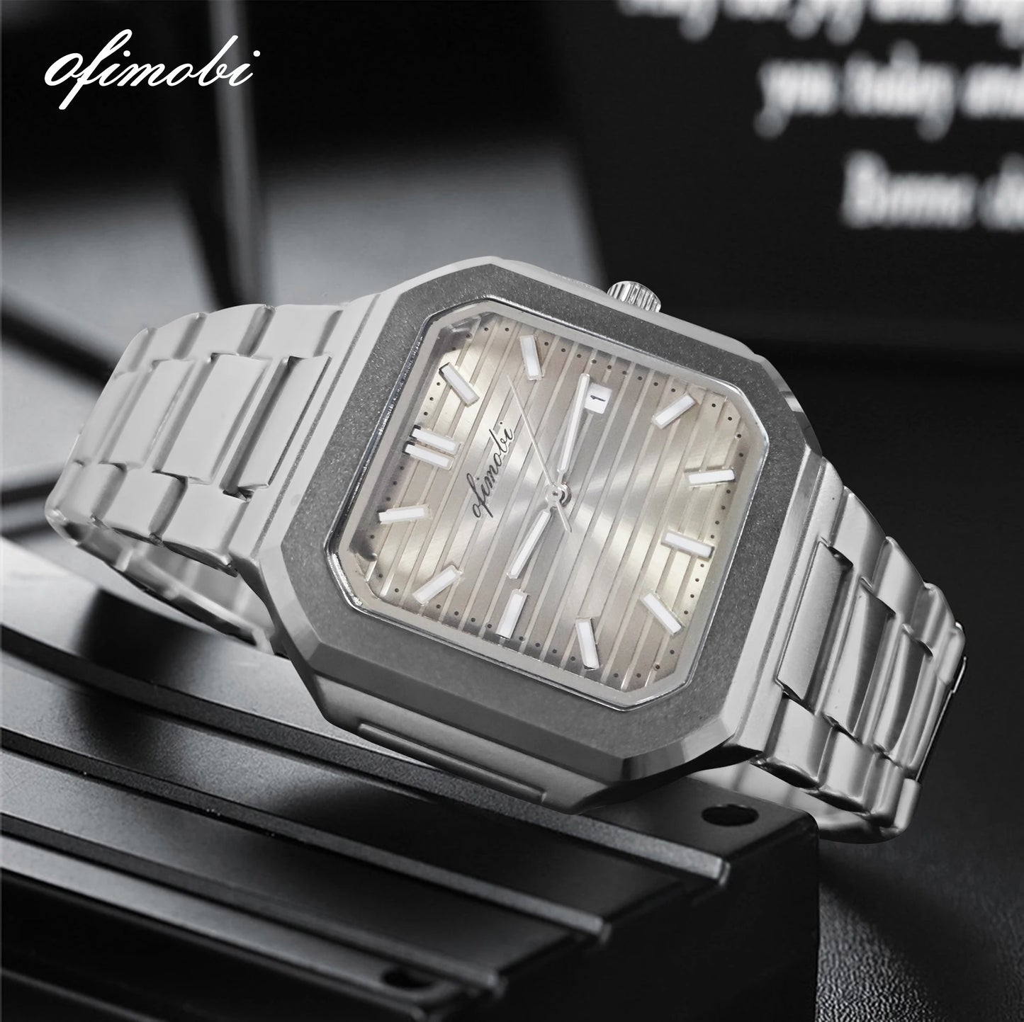 Classic Men Business Watches Fashion Square Dial Stainless Steel Strap Quartz Watch with Calendar For Luxury Mens Clock