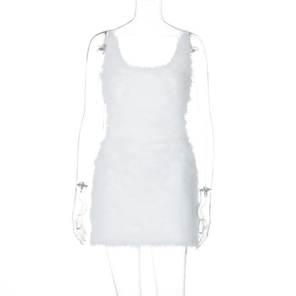 Ladies Summer Feather New Fashion Birthday Party Dress Women Sleeveless Backless Mini Dresses Woman Clothes Club Streetwear 2025