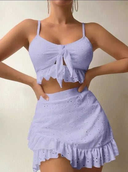 Sexy White Ruffle Bikini 2024 Women Three Pieces Swimsuit Brazilian Swimwear Female Beachwear Thong Bathing Suit Mini Biquini