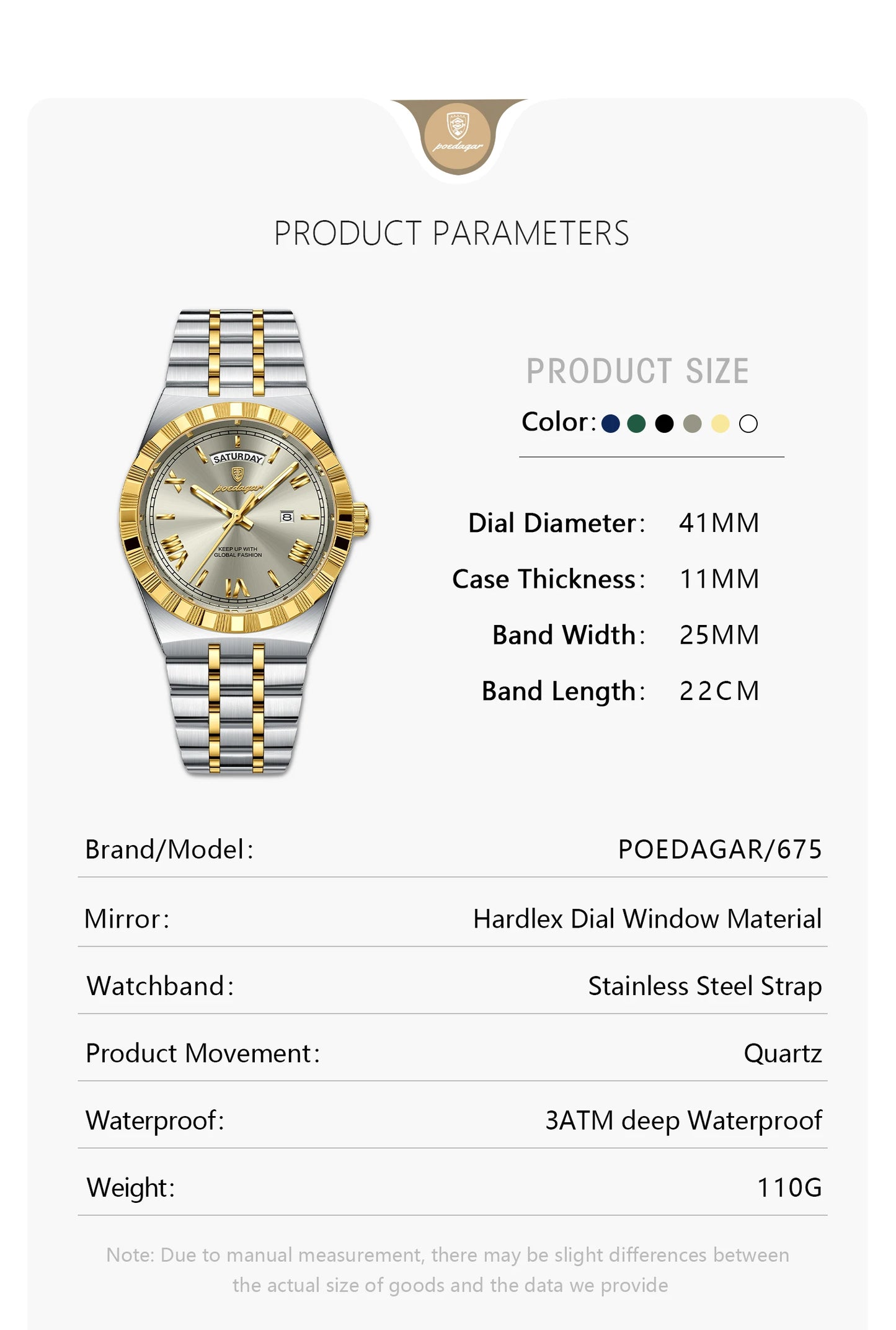POEDAGAR Fashion Business Men's Watch Luminous Waterproof Week Date Luxury Man Wristwatch Stainless Steel Quartz Watches For Men