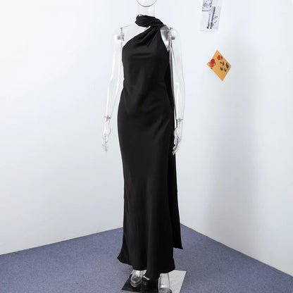 Sexy Ribbon Sleeveless Long Dress Women Elegant Slim Stain Backless Lace Up Party Dresses 2026 Fashion Solid Holiday Robe Lady
