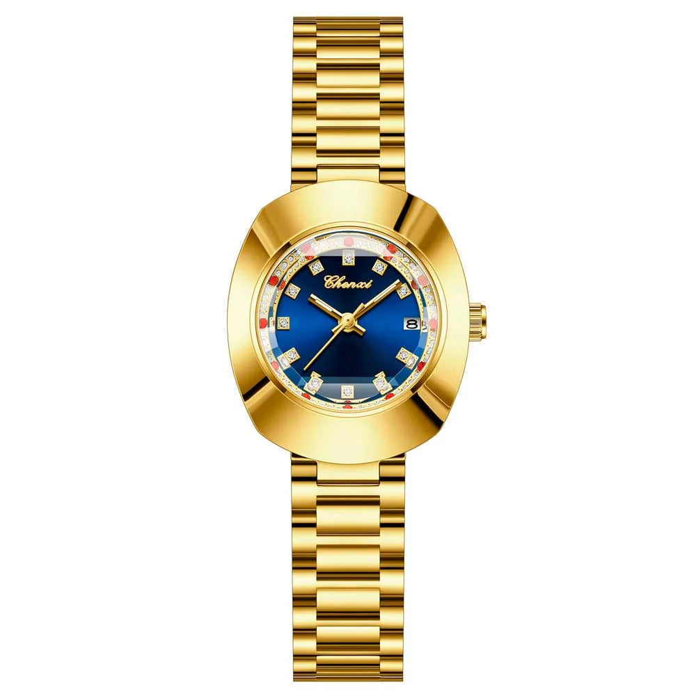 CHENXI Couple's Matching Quartz Watches Gold-Tone High-Fashion Diamond-Studded Waterproof Steel Bracelet Timepieces