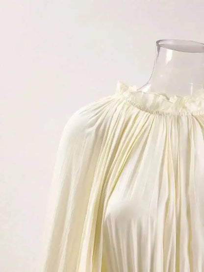 IEQJ Elegant Big Swing Irregular Ruffles Party Maxi Dresses For Women Cloak Sleeves Spliced Lace Up Pleated Dress 2025 New