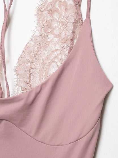 KONDALA 2026 Woman Sexy Night Party Pink Bodysuits Patchwork Lace Sleeveless Streetwear Slim Bodysuits Fashion Mujer Sheath Tops