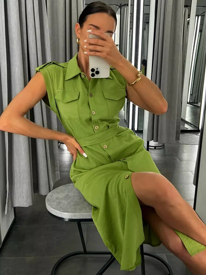 Women's Long Summer Dress Vintage A-line Casual Light Midi Dress Short Sleeve  Elegant Blue Green Dress for Women 2025