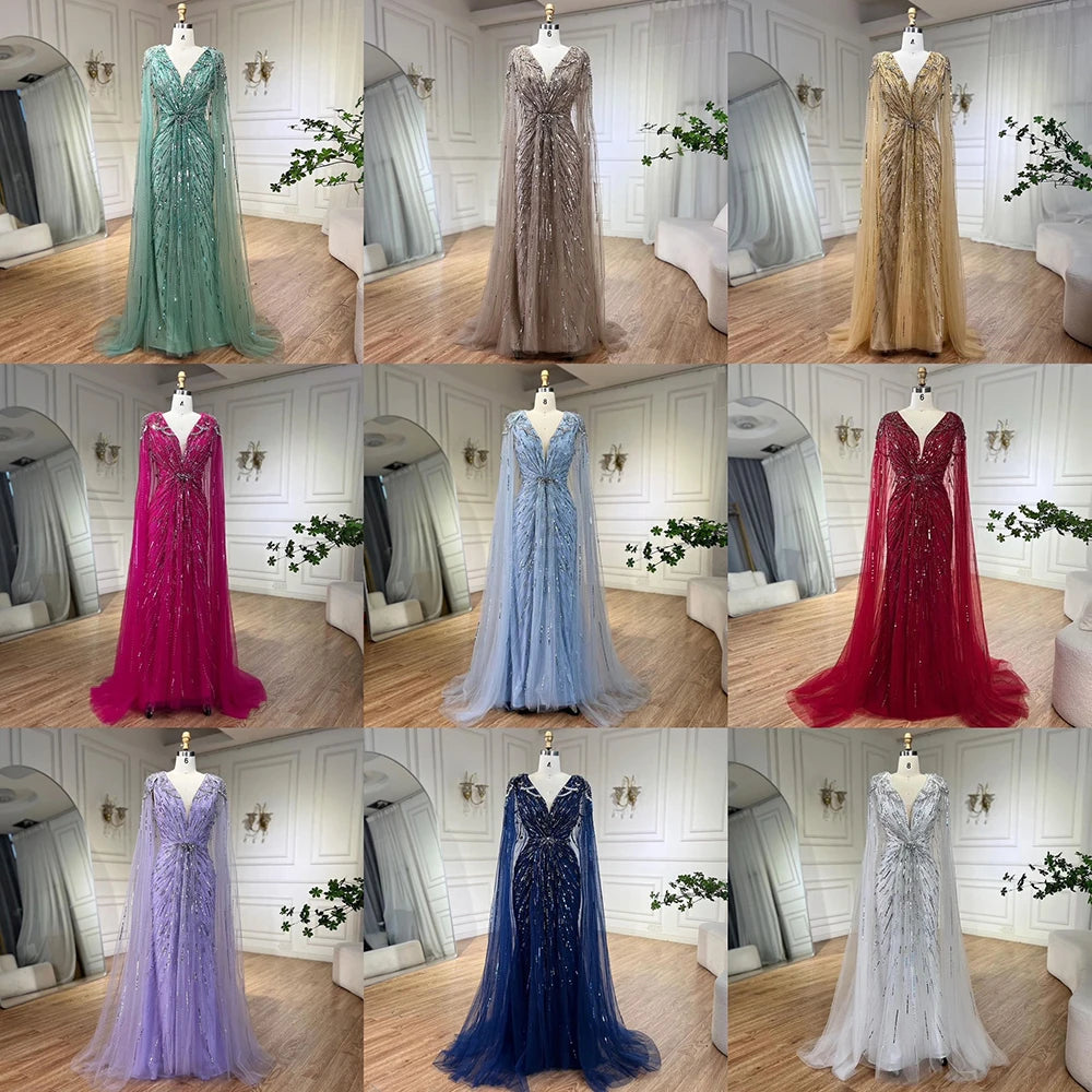 Serene Hill 2025 Turquoise Mermaid Evening Dresses Gowns With Beaded  Cape For Women's Wedding Party LA72168A Customized