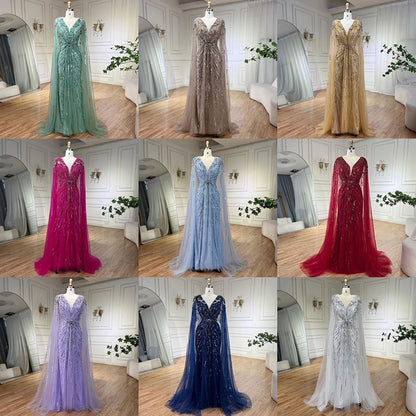 Serene Hill 2025 Turquoise Mermaid Evening Dresses Gowns With Beaded  Cape For Women's Wedding Party LA72168A Customized