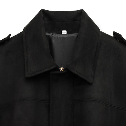 HXAO Women's Bomber Jacket Lapel Long Sleeve Zipper Suede Jacket Women 2025 High Street Cropped Racing Jackets Coats Outerwears