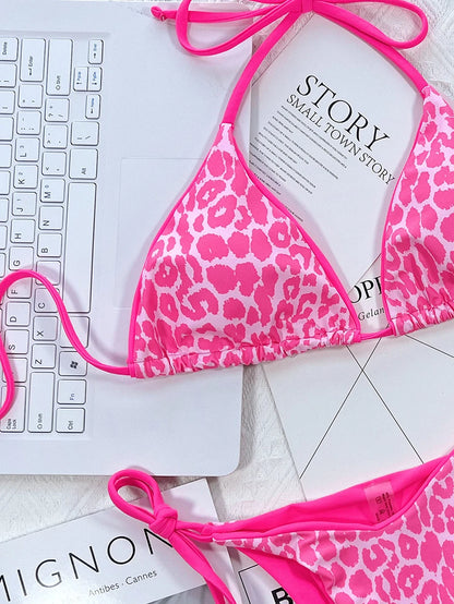 Sexy Leopard Micro Bikini 2025 Women Swimsuit Female Swimwear Thong Bikinis Set Brazilian Halter Beach Wear Lace Up Bathing Suit