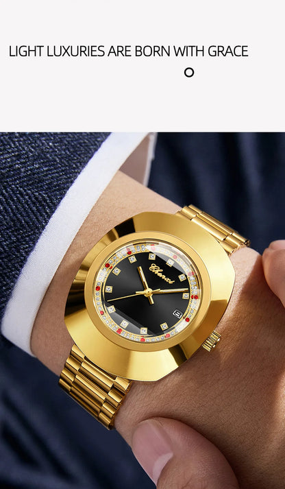 CHENXI Couple's Matching Quartz Watches Gold-Tone High-Fashion Diamond-Studded Waterproof Steel Bracelet Timepieces