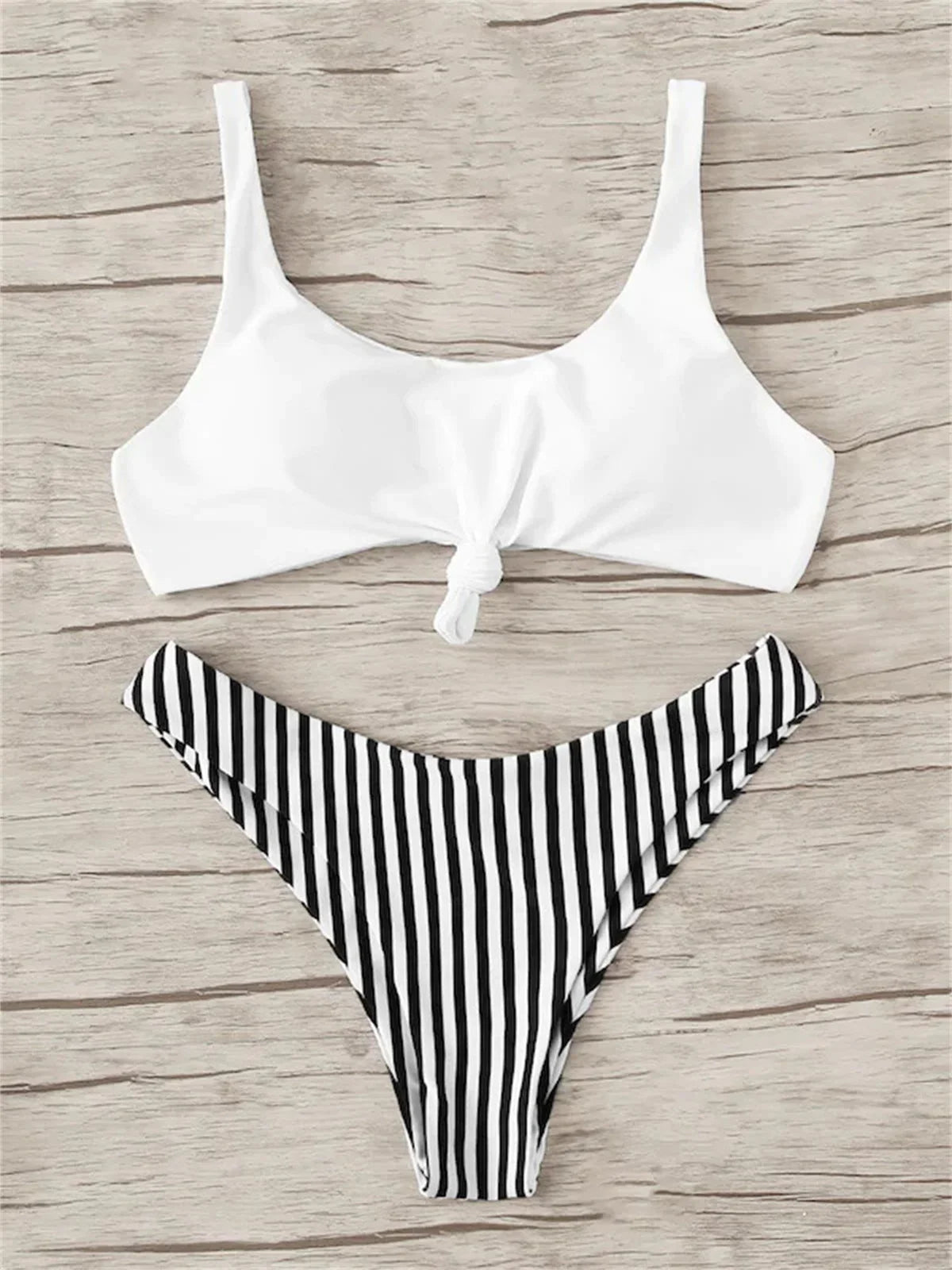 Sexy Micro Bikini 2026 Women Swimsuit Scoop Neck Striped Swimwear Knot Bow Fringe Summer Beachwear Bathing Suit Push Up Biquini