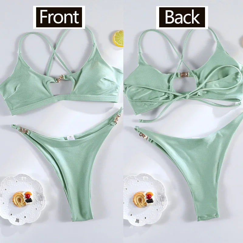 Miyouj Push Up Bikinis New Two Piece Suit 2026 Bathsuit Sexy Bikini Sets Hollow Out Swimsuit String Bathwear Low Waist Swimwear