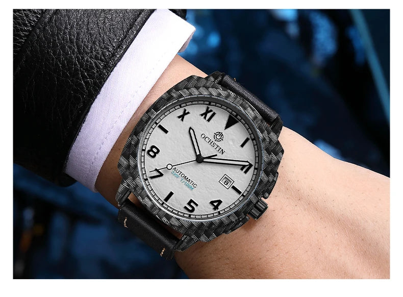 OCHSTIN Men's Automatic Mechanical Movement Watches Man Leather Strap Wristwatch Waterproof Master Series Luminous Hand Watch