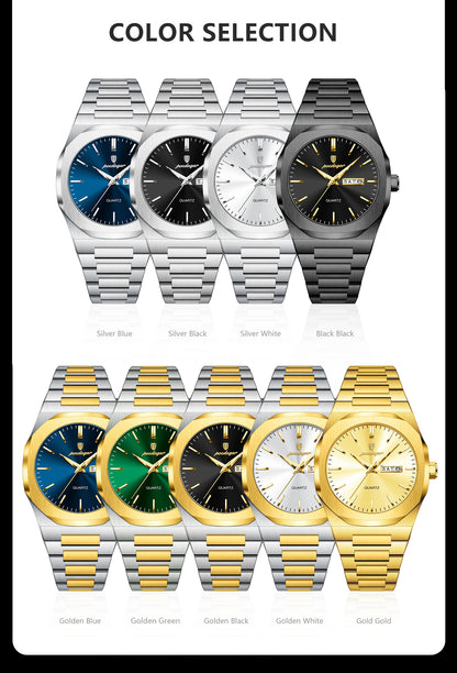 POEDAGAR Fashion Brand Man Clock Luminous Waterproof Stainless Steel Men's Watch Date Week Quartz Business Watches For Men Reloj