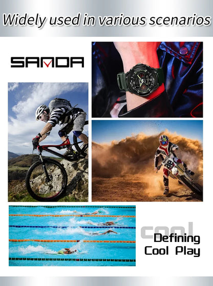 SANDA 6197 Top Class Men's Korean Student Electronic Watch Sports Multi functional Alarm Clock Waterproof Men's Watches 2024