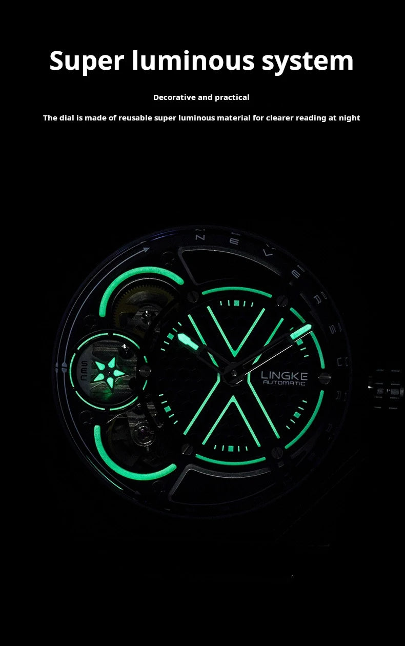 Pentagram Rotation Designer Luxury Luminous Automatic Movement Mechanical Clock High Quality Waterproof Silicone Men's Watches