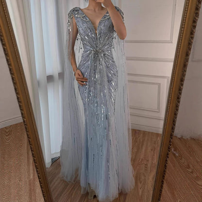 Serene Hill 2025 Turquoise Mermaid Evening Dresses Gowns With Beaded  Cape For Women's Wedding Party LA72168A Customized