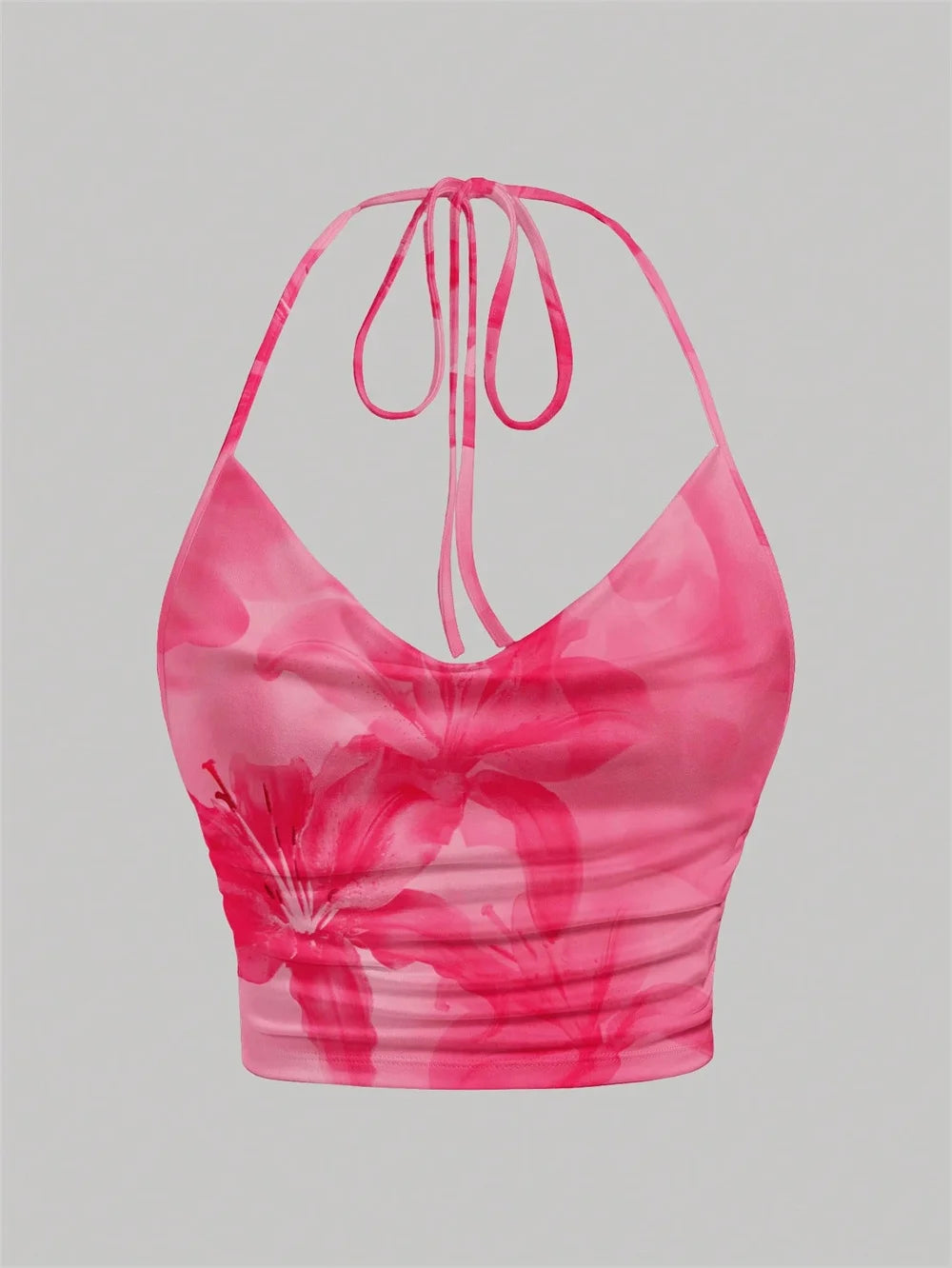 Tie-dye Floral Print Halter Top for Women Summer Y2K Clothes Sexy Backless Drape V-neck Crop Top Streetwear