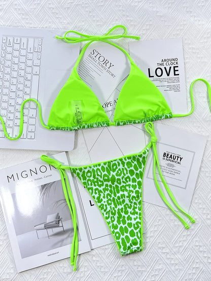 Sexy Leopard Micro Bikini 2025 Women Swimsuit Female Swimwear Thong Bikinis Set Brazilian Halter Beach Wear Lace Up Bathing Suit
