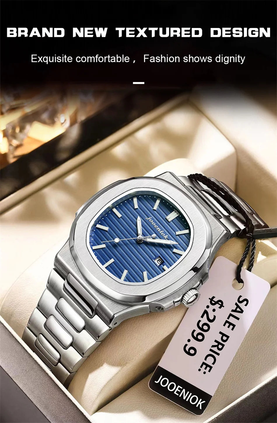 JOOENIOK Luxury Military Man Watch Square Waterproof Luminous Date Week Men Watch Stainless Steel Quartz Men's Watches Reloj+box