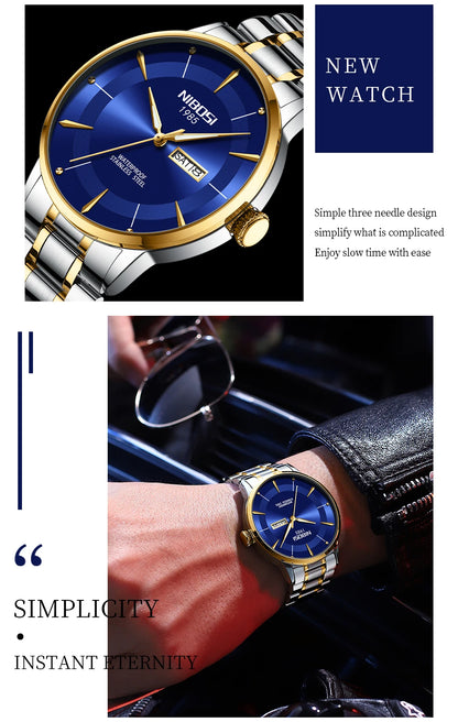 NIBOSI New Mens Watches Week Date Business Analog Quartz Dress Watches for Men Stainless Steel Waterproof Luminous Men Watches