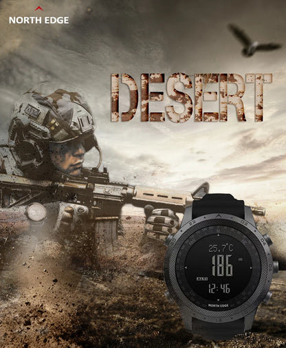 NORTH EDGE DESERT Men Digital Watch Outdoor Sports Running Swimming Outdoor Sport Watches Altimeter Barometer Compass WR50M