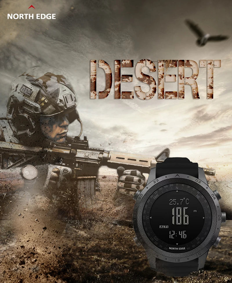 NORTH EDGE DESERT Men Digital Watch Outdoor Sports Running Swimming Outdoor Sport Watches Altimeter Barometer Compass WR50M