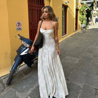 Ashgaily White Dress Women Halter Cotton Long Dress Lace Elegant Party Outfits Ladies Sexy Club Clothes
