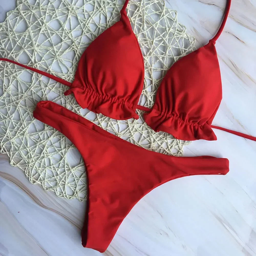Summer Brazilian Bikini Set for Women Sexy 2 Pieces Set Push-up Swimwear Bandage Top Thong Bathing Suit Swimsuit Beachwear