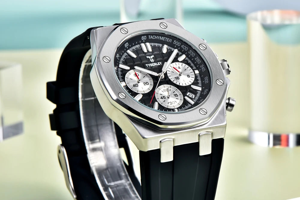 2025 New TYBERLEY Men's Watches Top Brand Luxury Quartz Watch Men Chronograph Wristwatches Sports Waterproof Luminous Grid Clock