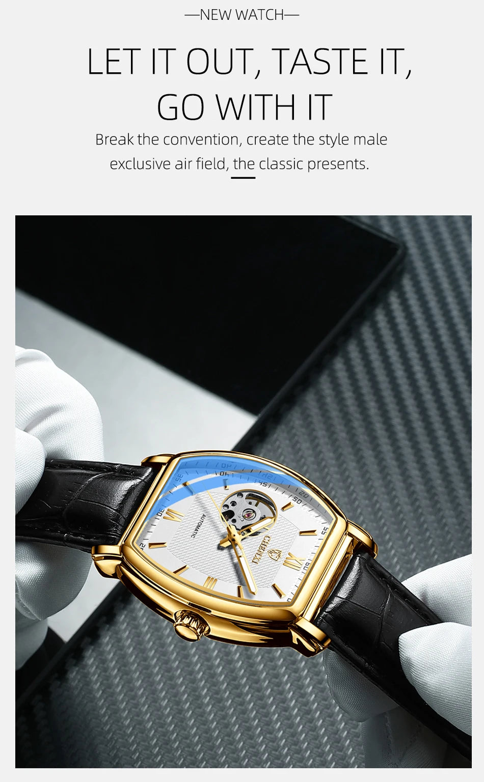Automatic Mechanical Skeleton Man Watch Fashion Luxury CHENXI Watches For Men Business Leather Waterproof Tonneau Wristwatch