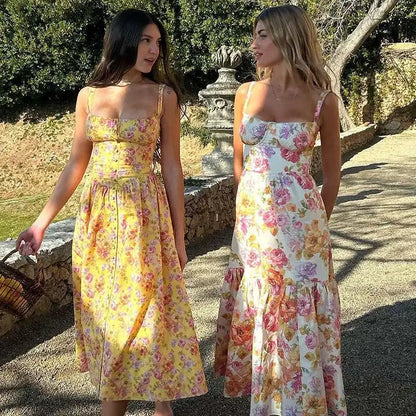 Townlike Print Bodycon A-line Dress Women Spaghetti Strap 2023 Summer Dress Midi Long Strapless Nightclub Sexy Party Dresses