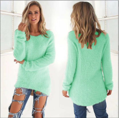 2025 Plus Size Women Warm Sweaters Solid Color O Neck Loose Knitted Pullover Long Sweater Casual Blouse Lady Oversize Clothing