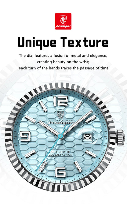 POEDAGAR Fashion Exquisite Men Wristwatches Waterproof Luminous Date Luxury Man Watch Stainless Steel Quartz Men's Watches Reloj