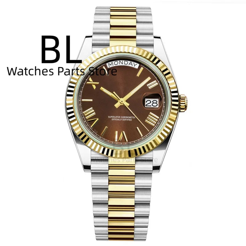 BLIGER 36mm39mm Silver Gold Luxury Enamel Dial Men's Watches Miyota8285 Week Date Function Waterproof Sapphire Glass Reloj Hombr