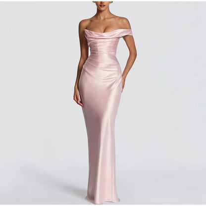One Shoulder Satin Women 's Maxi Dress Cowl Neck Ruched Waist Bodycon Dresses 2026 Summer Woman Formal Evening Party Vestidos