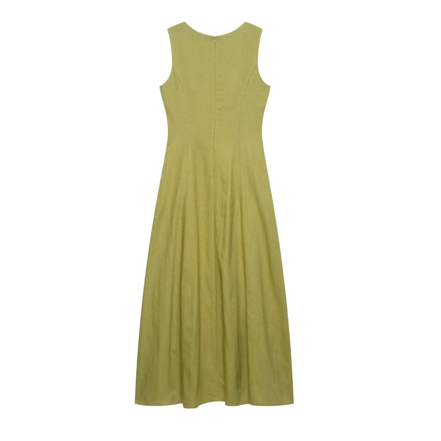 2025 Summer Elegant Dress Women Fashion Solid Square Collar Sleeveless Single Breasted Dress Ladies Vacation Green Spilt Dresses